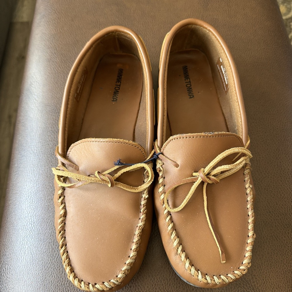 Minnetonka Camp Moccasins Mens 12 Maple Brown 742 Indoor/Outdoor Slip On Moc Toe